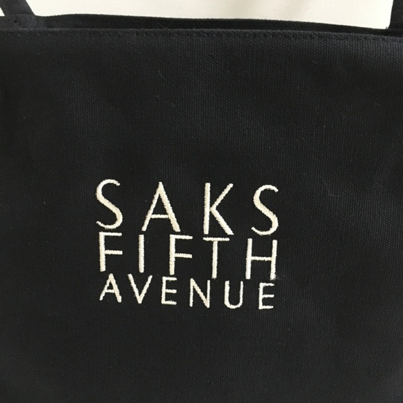 SAKS FIFTH AVENUE Black Tote BAG Purse Handbag Embroidered Logo Y2K NEW - Picture 4 of 13